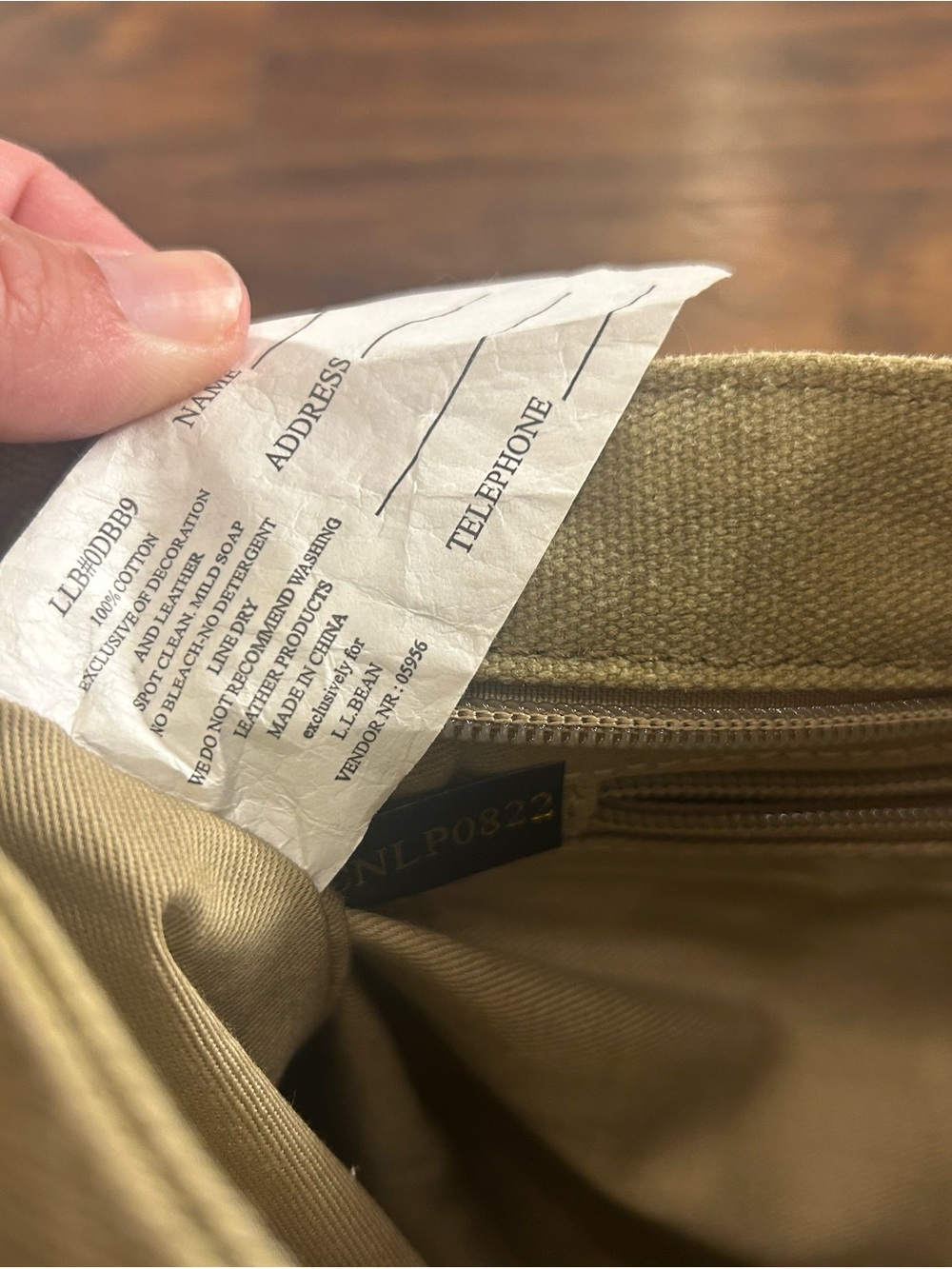 VINTAGE L.L.Bean Canvas Boat & Tote Moose Tan Brown Leather Trim Small Purse Bag - Picture 12 of 14